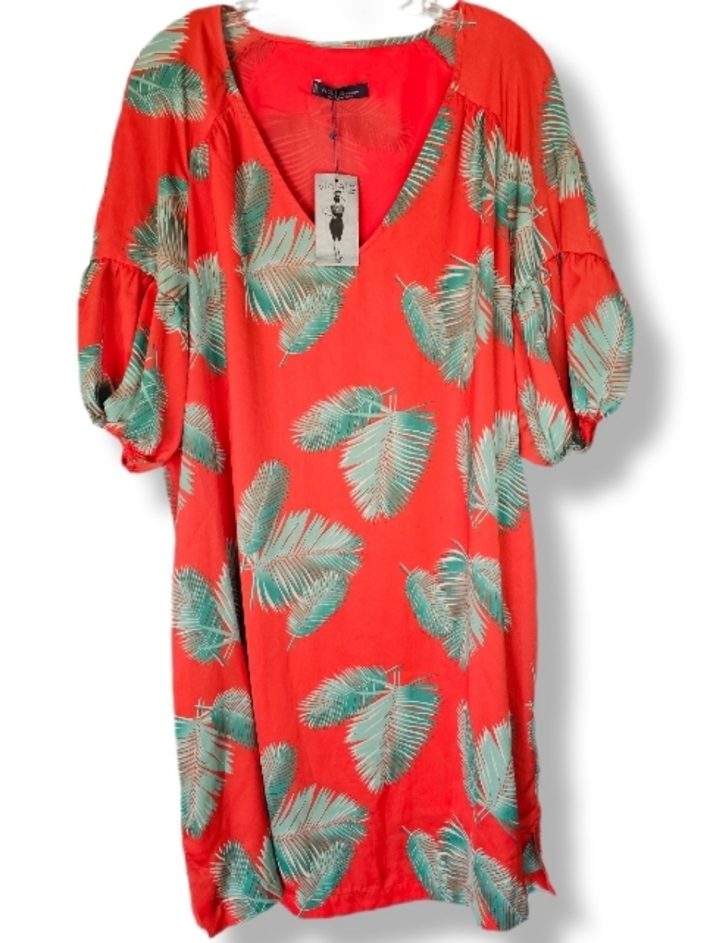 Violeta by Mango Tropical Shirtdress VNeck Puff Sleeve Sz M NWT Vacation Beach